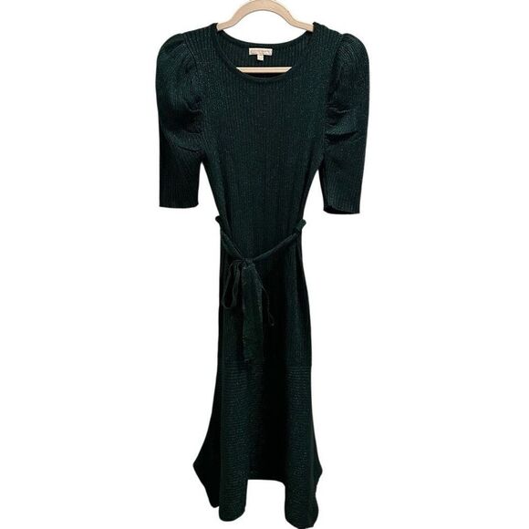 Flying Tomato Dresses & Skirts - Flying Tomato Emerald Green Puff Sleeve Knit Sweater Dress